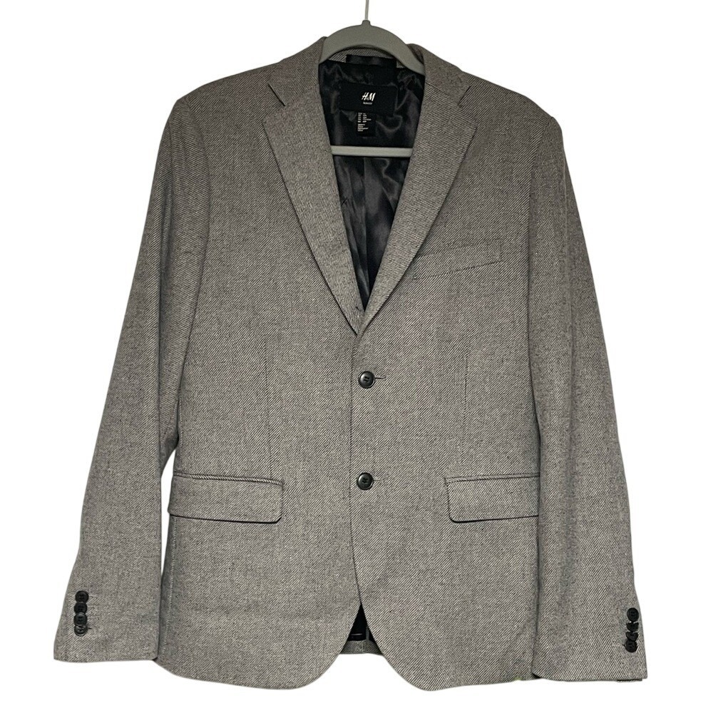 H&M Wool Blend‎ Gray Tweed Slim Fit Sport Jacket Mens 40R